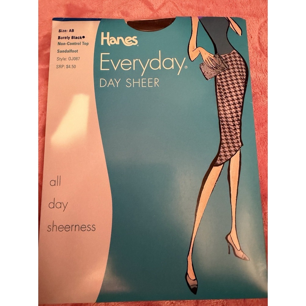 Hanes Day‎ Sheer Control Top. Sandalfoot Size AB Barely Black. OJ087